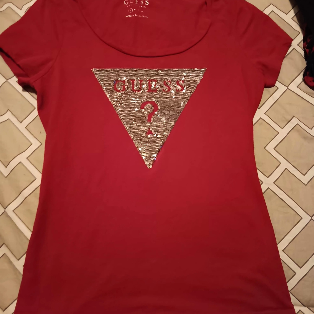 GUESS Women’s Red Sequin Logo Tee